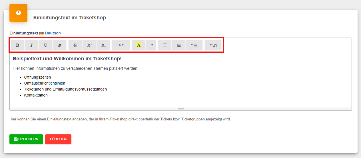 Einleitungstext Im Ticketshop